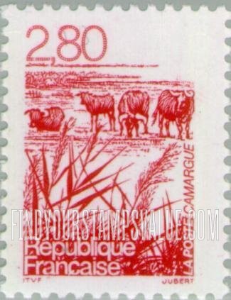 FindYourStampsValue: Scenes of France: Wetlands, cattle, Camargue