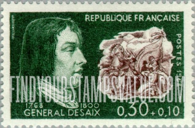 FindYourStampsValue: SEMI-POSTAL - General Louis Desaix de Veygoux (1768-1800) and scene showing his death at the Battle of Marengo, Italy
