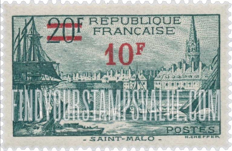 FindYourStampsValue: Port of S. Malo: Stamps of 1932-39 Surcharged in Carmine