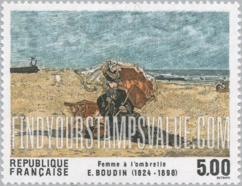FindYourStampsValue: Woman under Parasol, by Eugene Boudin (1824-1898)