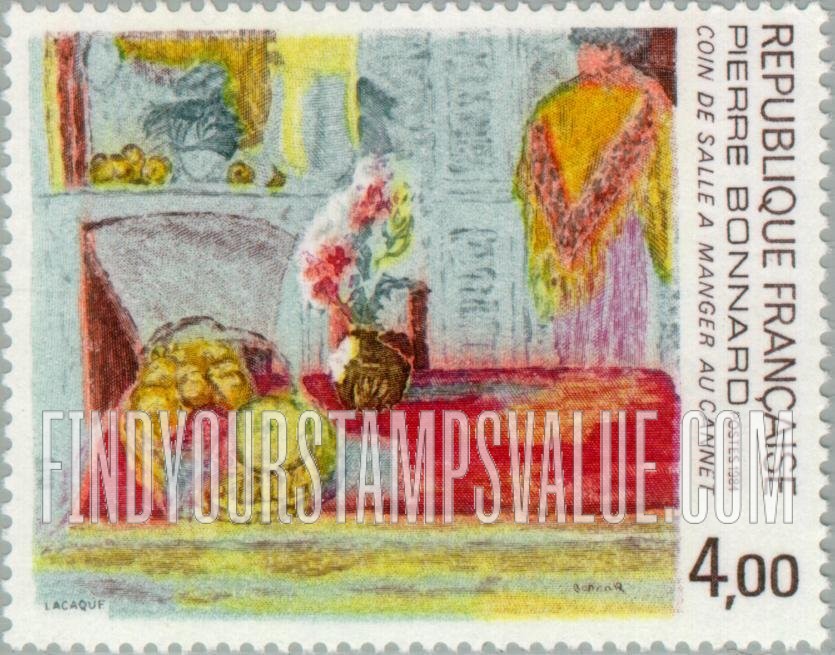 FindYourStampsValue: Dining Room Corner, at Cannet, by Pierre Bonnard