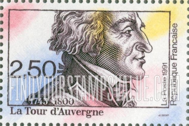FindYourStampsValue: French Revolution, Bicentennial: Theophile Malo Corret, La Tour d’Auvergne (1743-1800)