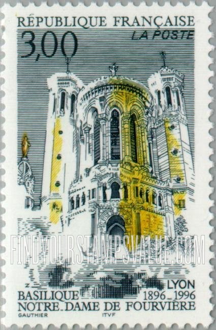 FindYourStampsValue: Notre Dame de Fourvière Basilica, Lyon, centennial