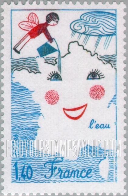 FindYourStampsValue: Child Watering Smiling Map of France