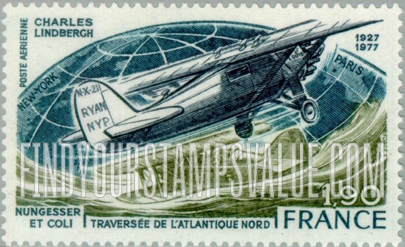 FindYourStampsValue: AIR POST - Planes over the Atlantic, New York-Paris