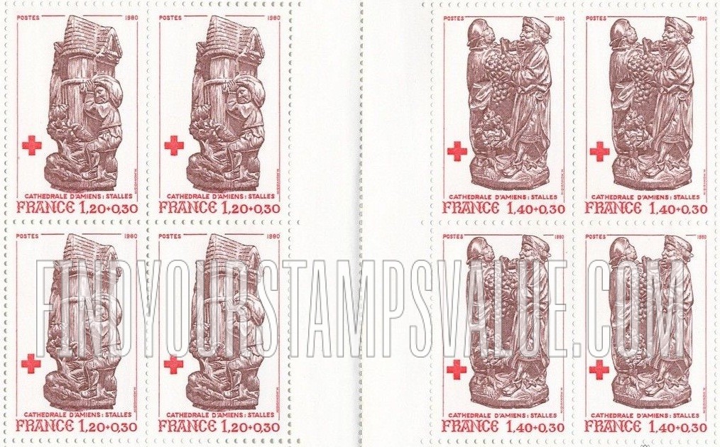 FindYourStampsValue: SEMI-POSTAL - Filling the Granaries, Choir Stall Detail, Amiens Cathedra and Grapes from the Promised Land