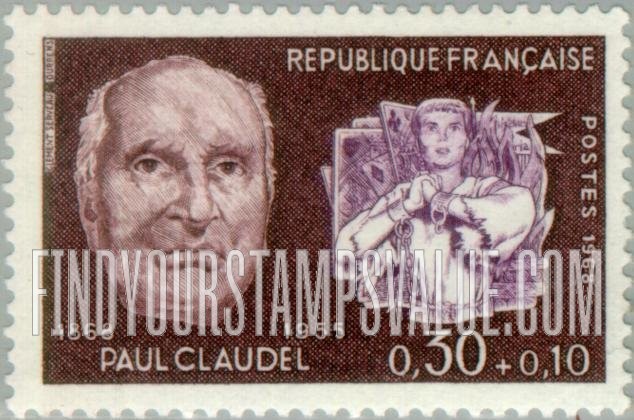 FindYourStampsValue: SEMI-POSTAL - Paul Claudel (poet and diplomat, 1868-1955) and Joan of Arc at the stake