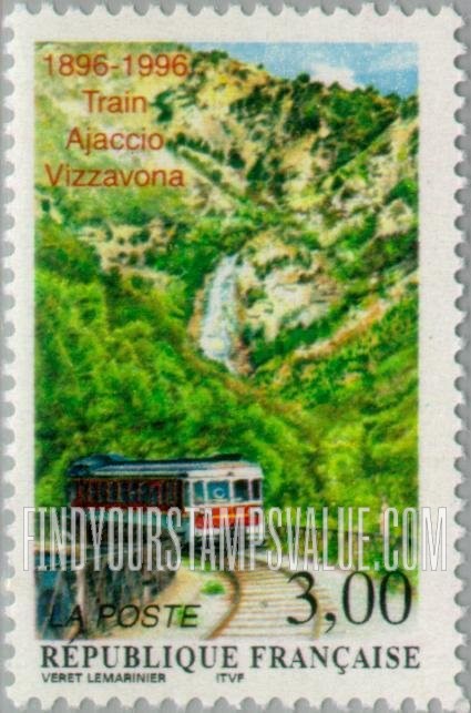 FindYourStampsValue: Train between Ajaccio and Vizzavona, centennial