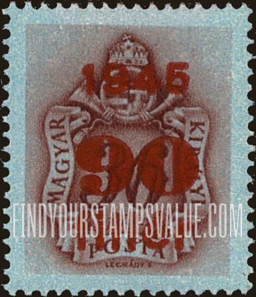 FindYourStampsValue: POSTAGE DUE STAMPS - Coat of Arms and Post Horn: Types of Hungary Postage Due Stamps, 1941-44, Surcharged in Carmine