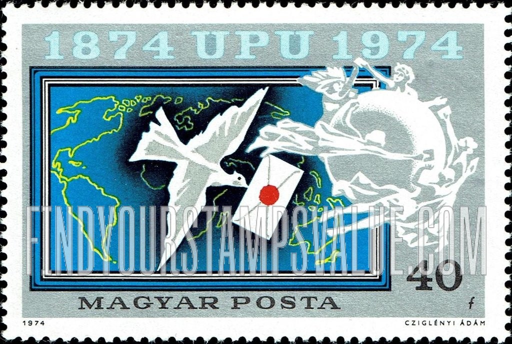 FindYourStampsValue: Carrier Pigeon, World Map, UPU Emblem