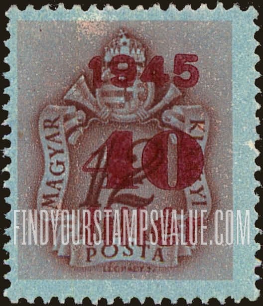 FindYourStampsValue: POSTAGE DUE STAMPS - Coat of Arms and Post Horn: Types of Hungary Postage Due Stamps, 1941-44, Surcharged in Carmine