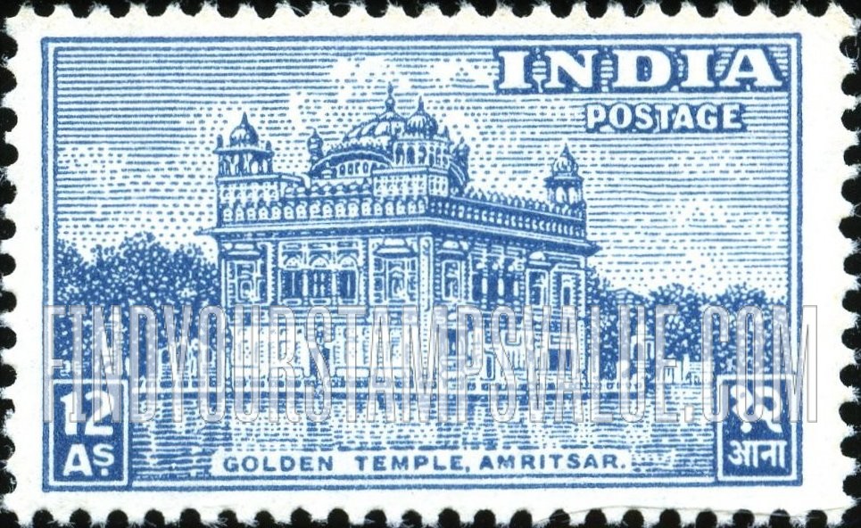 FindYourStampsValue: Dominion of India: Golden Temple, Amritsar - भारत अधिराज्य: स्वर्ण मंदिर, अमृतसर