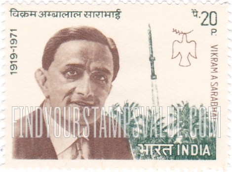 FindYourStampsValue: Republic of India: Vikram Ambalal Sarabhai, Rohini rocket and dove - भारत गणराज्य: विक्रम अंबालाल साराभाई, रोहिणी रॉकेट और कबूतर