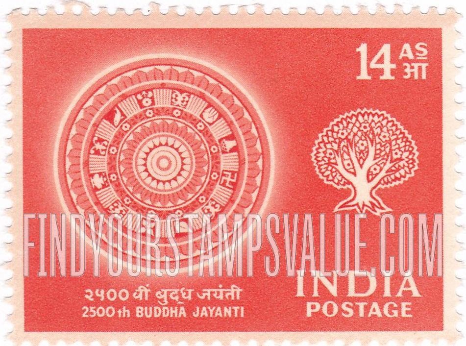 FindYourStampsValue: Republic of India: 2500th anniversary of Buddha's birth - भारत गणराज्य: 2500वीं बुद्ध जयंती