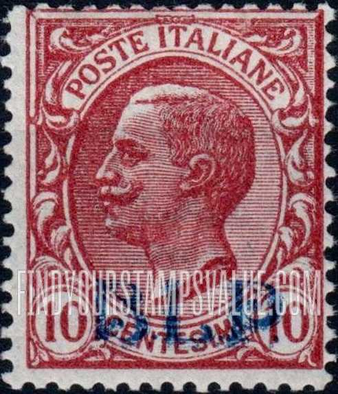 FindYourStampsValue: SEMI-POSTAL - King Victor Emmanuel III: Regular Issues of 1906-16 Overprinted in Blue or Red