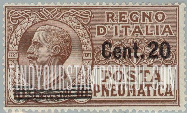 FindYourStampsValue: PNEUMATIC POST - King Victor Emmanuel III: Surcharged