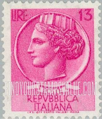 FindYourStampsValue: “Italia” after Syracusean Coin: Italia Type of 1953-54 and 1955-58