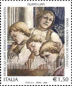 FindYourStampsValue: Story of Sts. Stephan and John The Baptist, by Fra Filippo Lippi: Four men