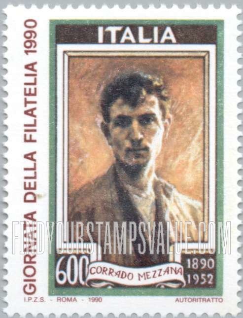 FindYourStampsValue: Stamp Day: Self-portrait, Corrado Mezzana (1890-1952)