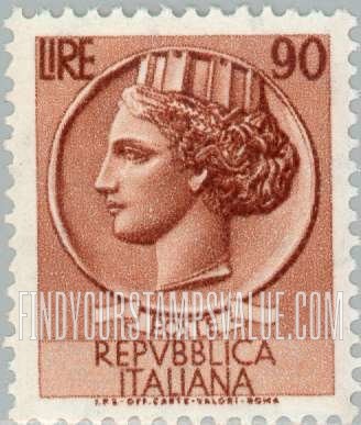 FindYourStampsValue: “Italia” after Syracusean Coin: Italia Type of 1953-54 and 1955-58
