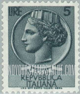 FindYourStampsValue: “Italia” after Syracusean Coin: Italia Type of 1953-54 and 1955-58