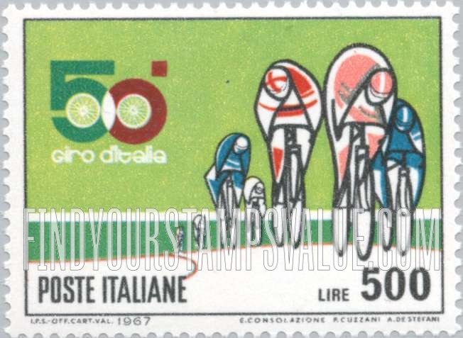 FindYourStampsValue: 50th Bicycle Tour of Italy: Group of bicyclists