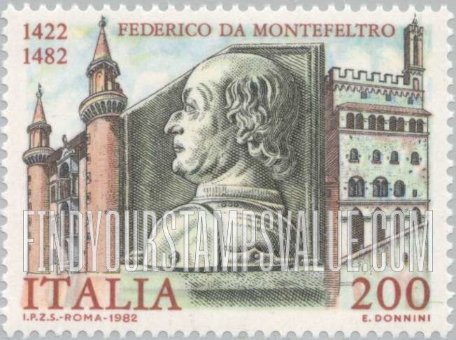 FindYourStampsValue: Duke Federico da Montefeltro (1422-1482): Urbino Palace, Gubbio Council House