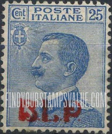 FindYourStampsValue: SEMI-POSTAL - King Victor Emmanuel III: Regular Issues of 1906-16 Overprinted in Blue or Red