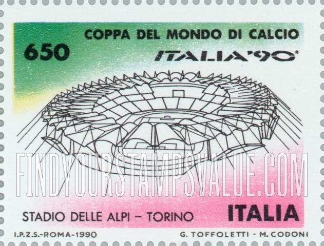 FindYourStampsValue: Soccer club emblems and stadiums in Italy: Alps Stadium, Turin
