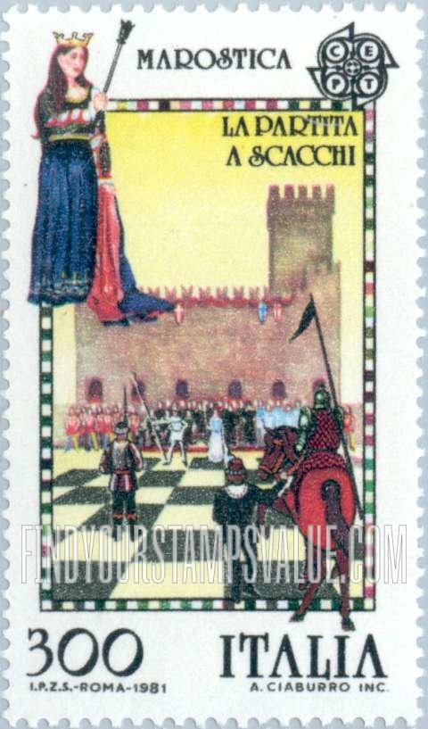 FindYourStampsValue: Europa: Chess game with human pieces, Marostica