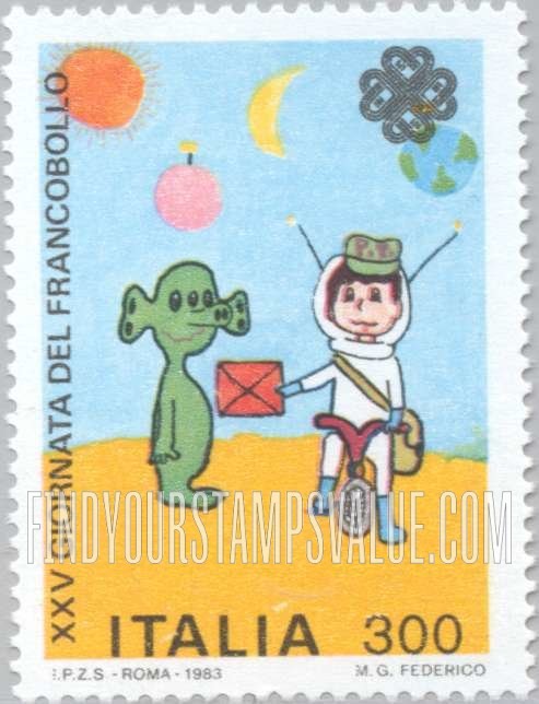 FindYourStampsValue: 25th Stamp Day, World Communications Year: Spaceman