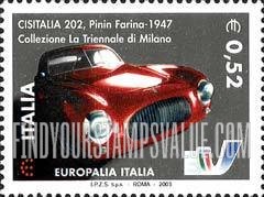 FindYourStampsValue: Europalia Italia Festival, Belgium: 1947 Cisitalia 202, designed by Battista Pininfarina