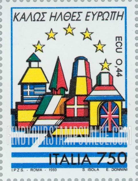 FindYourStampsValue: Buildings on national flags, inscriptions in native language: Greece