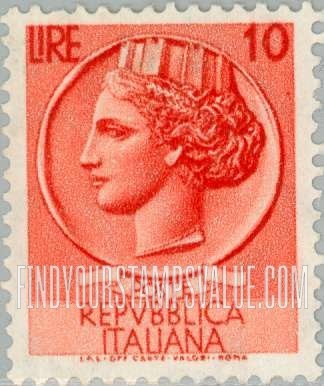 FindYourStampsValue: “Italia” after Syracusean Coin: Italia Type of 1953-54 and 1955-58