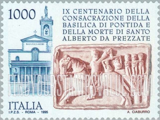 FindYourStampsValue: Basilica of Pontida & Death of St. Albert of Prezzate, 900th Anniversary