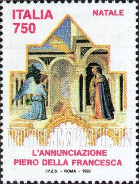 FindYourStampsValue: Christmas: Detail of The Annunciation, by Piero Della Francesca