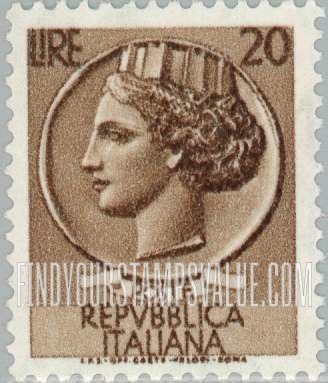 FindYourStampsValue: “Italia” after Syracusean Coin: Italia Type of 1953-54 and 1955-58