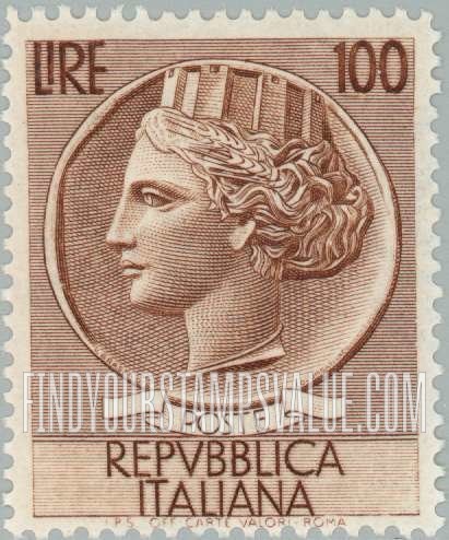 FindYourStampsValue: “Italia” after Syracusean Coin: Italia Type of 1953-1954