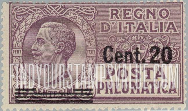 FindYourStampsValue: PNEUMATIC POST - King Victor Emmanuel III: Surcharged