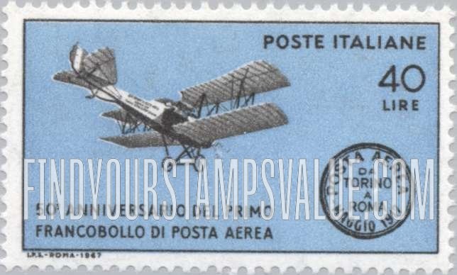 FindYourStampsValue: Pomilio PC-1 Biplane and 1917 Airmai Postmark