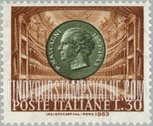 FindYourStampsValue: Pietro Mascagni and Old Costanzi Theater, Rome