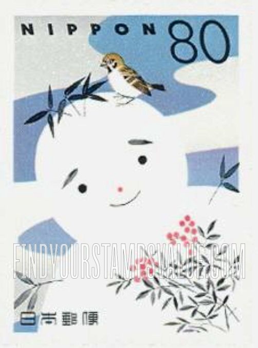 FindYourStampsValue: Greetings: Bird and snowman - 03年グリーティング「赤」：鳥と雪だるま