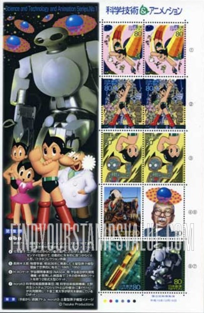 FindYourStampsValue: Science, Technology and Animation - 科学技術とアニメ・ヒーロー・ヒロインシリーズ