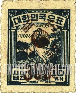 FindYourStampsValue: Japanese Cranes, Surcharged in Brown - 학, 갈색 첨쇄 우표