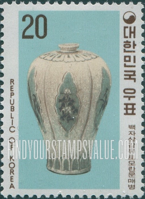 FindYourStampsValue: Vase with Willow Reed Peony Pattern - 백자상감유로모란문매병