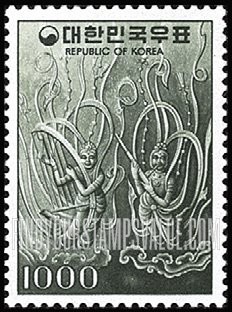 FindYourStampsValue: Flying Angels from Bronze Bell from Sangwon-sa - 상원사 동종의 비천상
