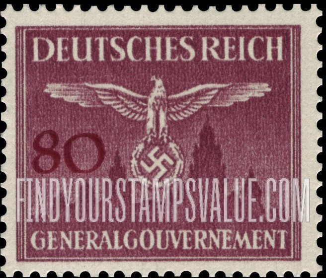 FindYourStampsValue: OCCUPATION OFFICIAL - Nazi Emblem and Cracow Castle