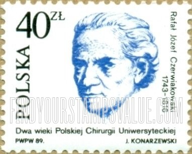 FindYourStampsValue: Teaching Surgery at Polish Universities, Bicentennial, and Surgeon’s Society Centennial: Rafal Jozef Czerwiakowski (1743-1813), 1st professor of surgery and founder of the 1st surgical department, Jagellonian University, Cracow