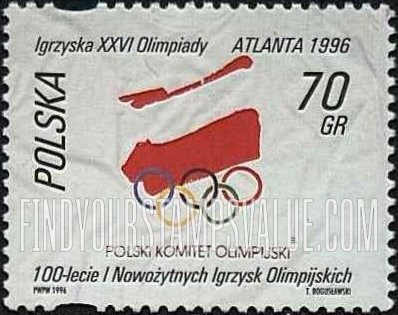FindYourStampsValue: 1996 Summer Olympic Games, Atlanta: Polish flag, Olympic rings