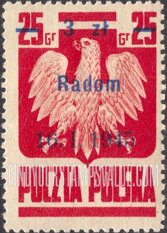 FindYourStampsValue: Polish Eagle: Surcharged in Blue